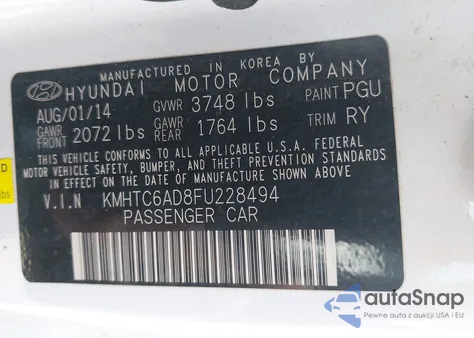 2015 Hyundai Veloster z USA, uszkodzony, nr VIN KMHTC6AD8FU228494